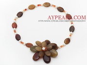 Freshwater Pearl and Three Colored Jade Flower Necklace